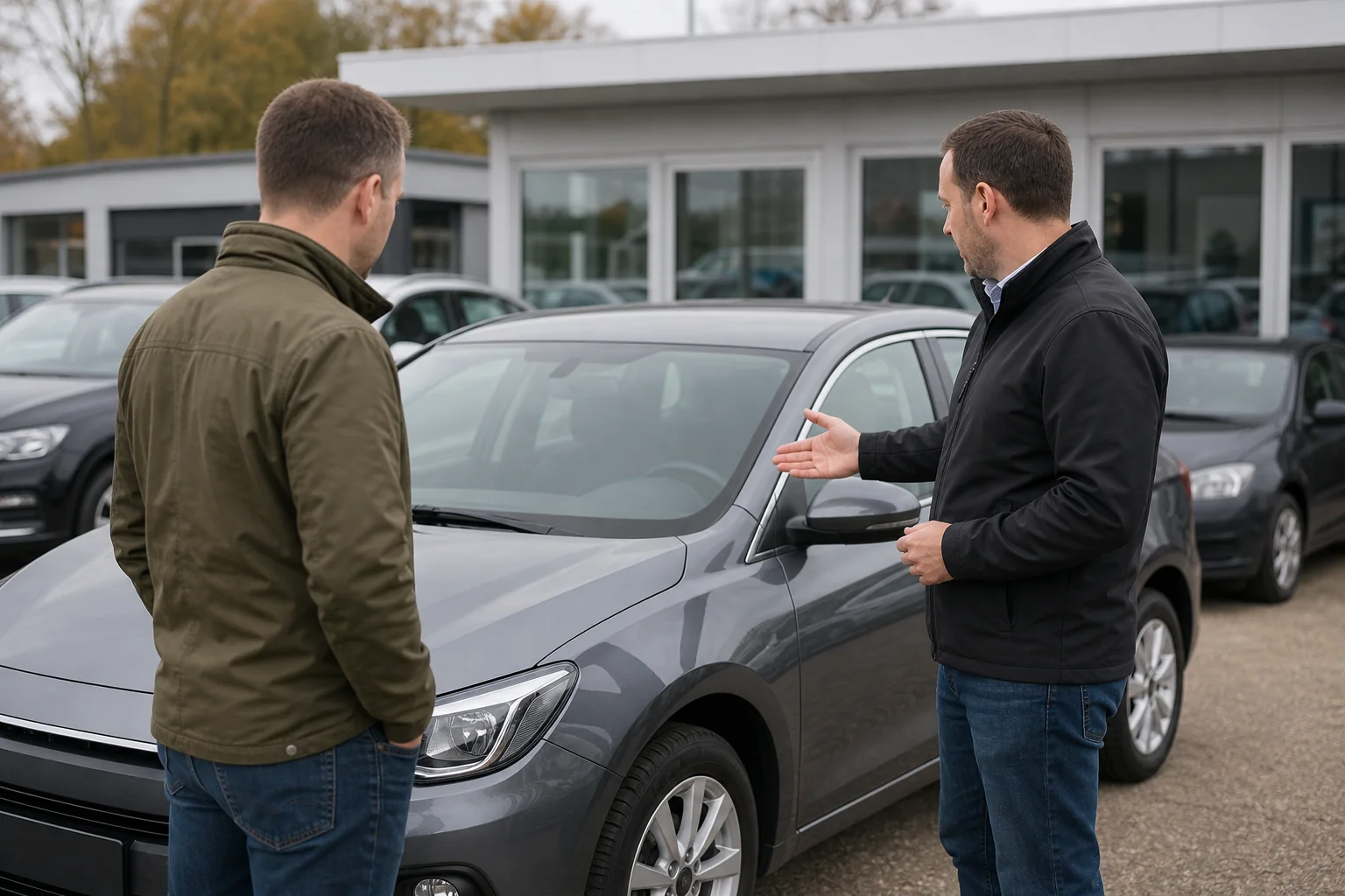 Beratungssituation neben einem Fahrzeug