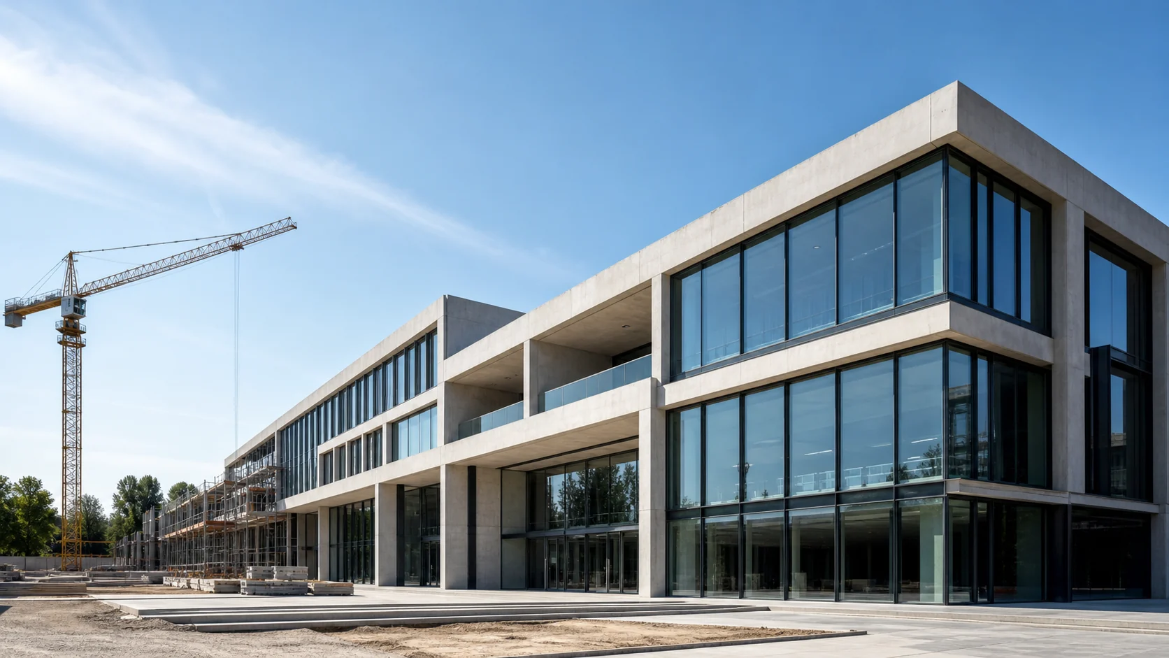 Moderner Neubau auf einer sauberen Baustelle
