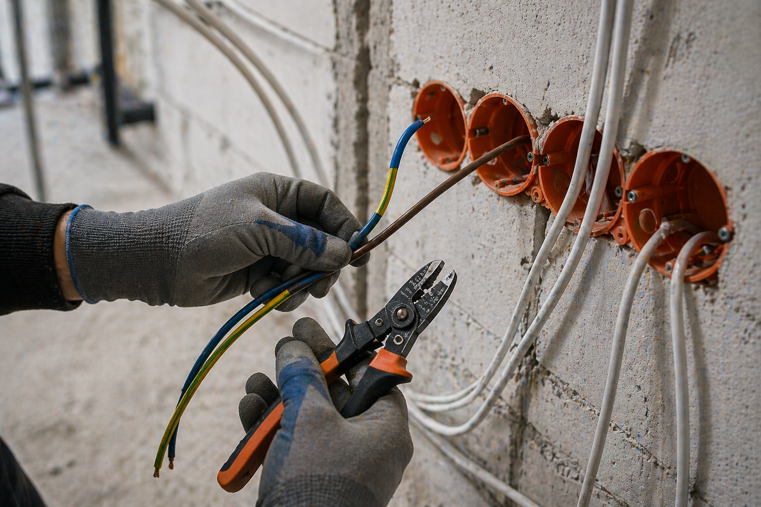 Kabel und Werkzeug bei Elektroarbeiten