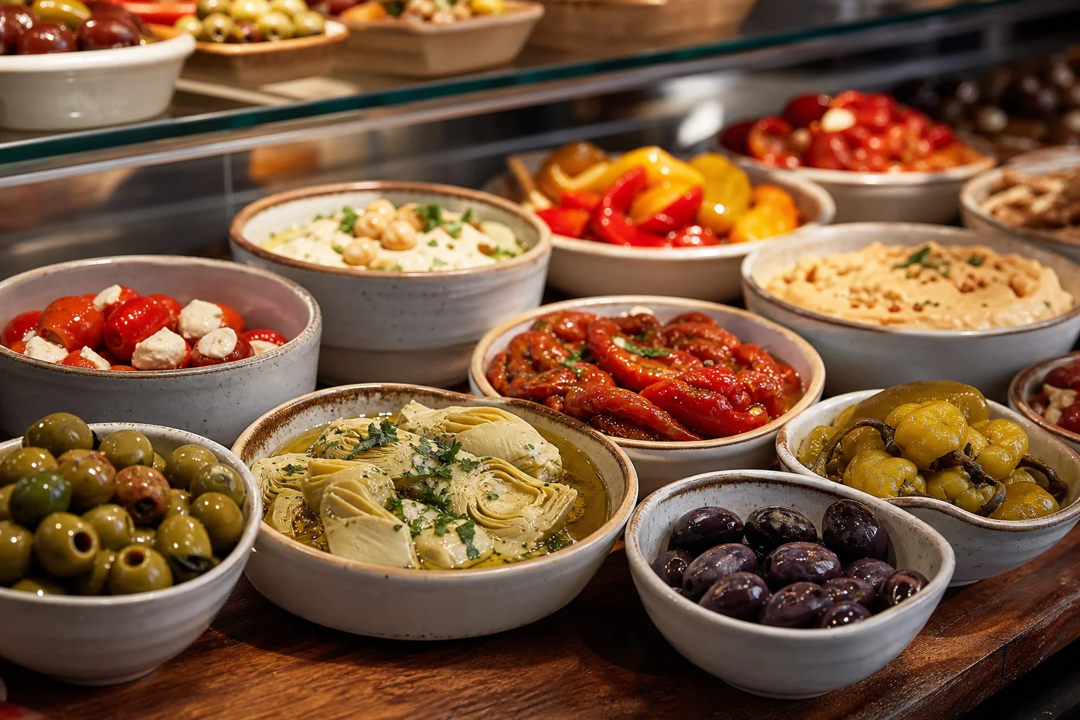 Antipasti-Auswahl in kleinen Schalen