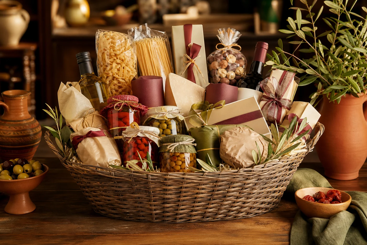 Großer Präsentkorb mit Feinkostprodukten