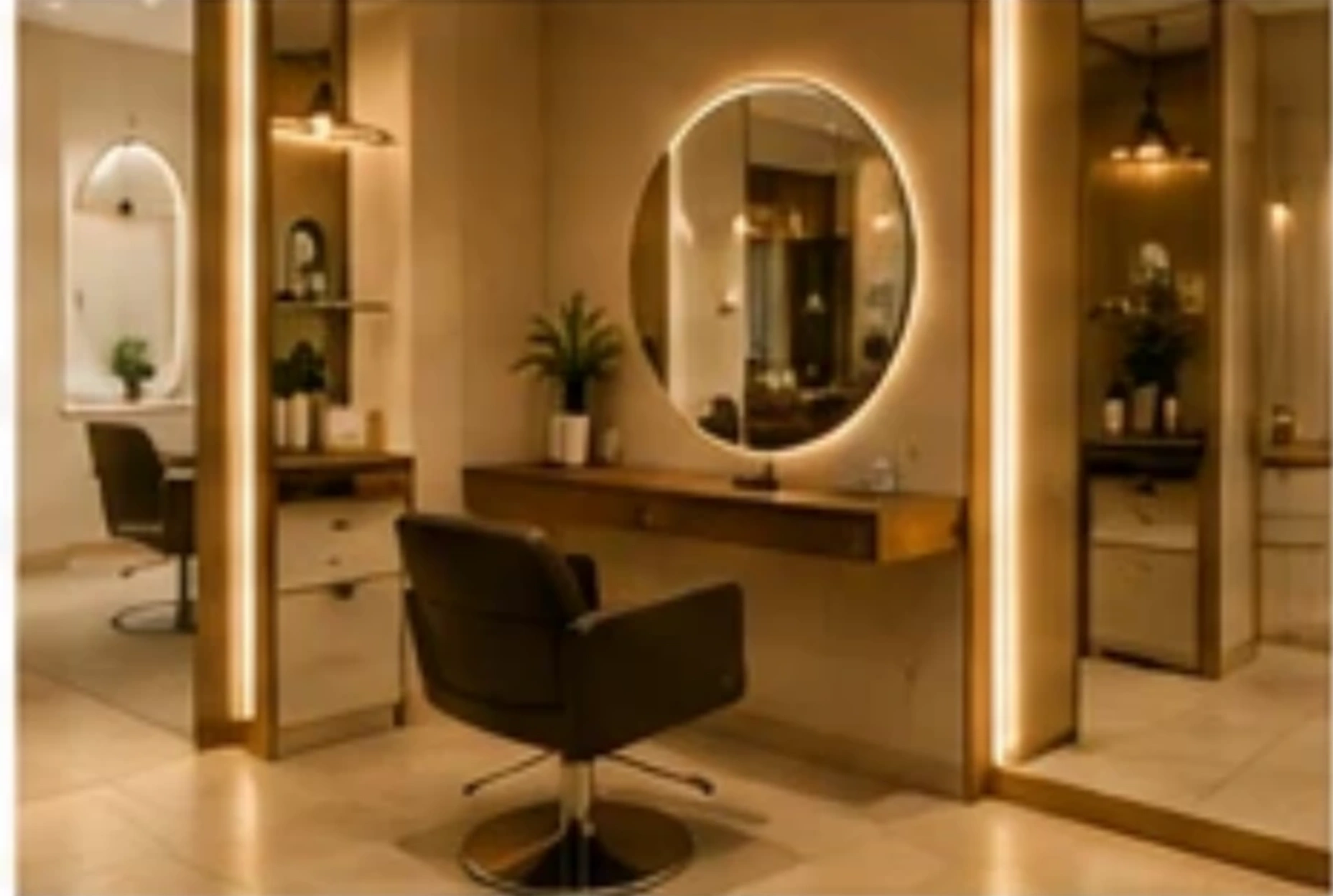 Stylingplatz mit Spiegel und Friseurwerkzeug