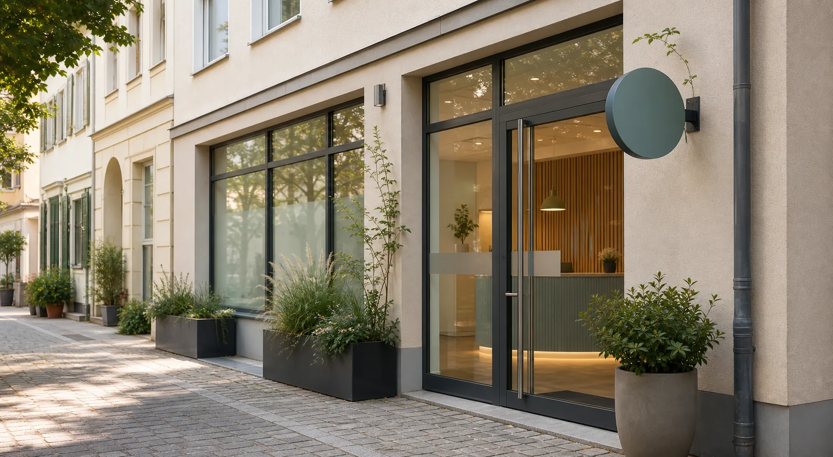 Fiktive Außenansicht der Hausarztpraxis Lindenhof