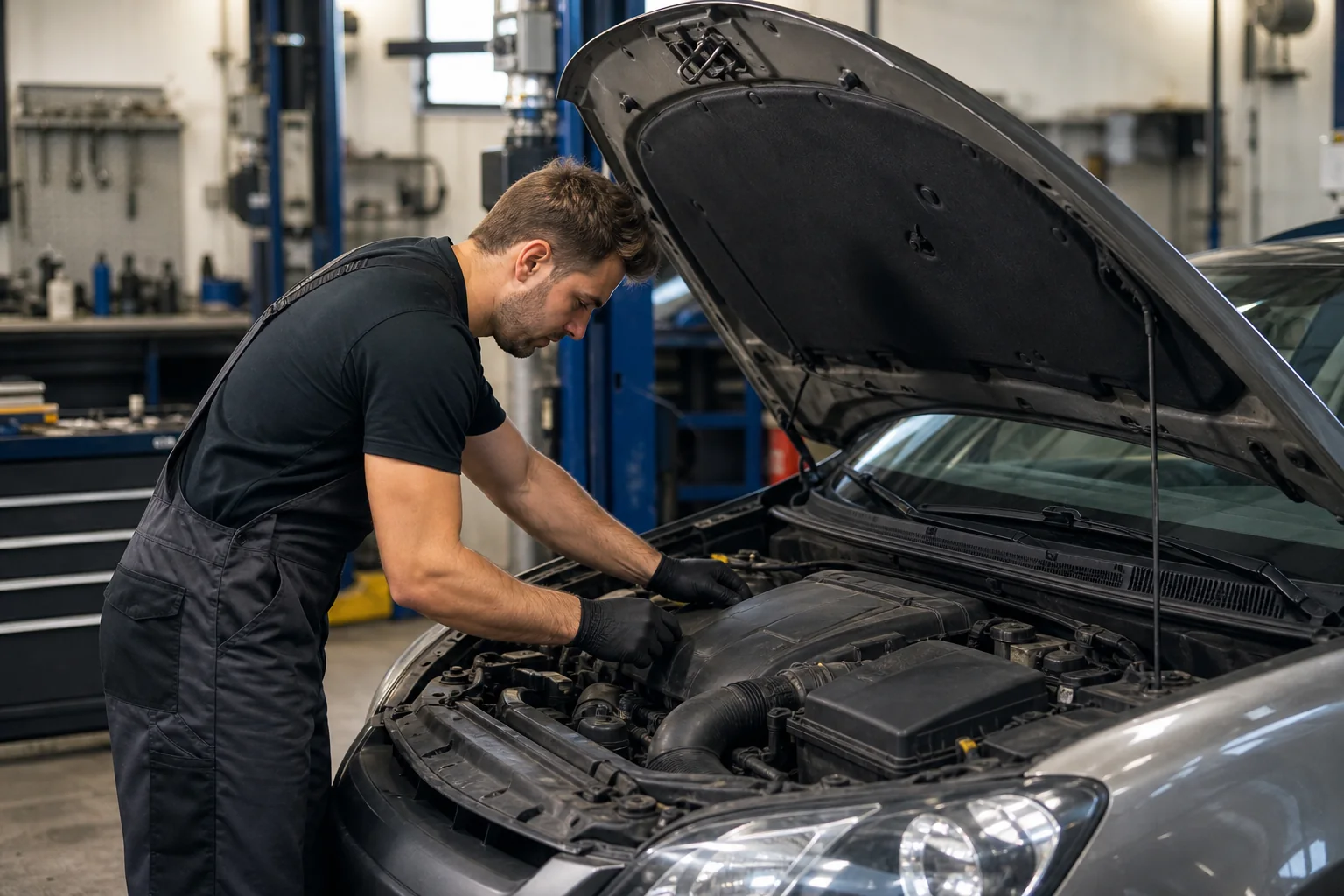 Mechaniker arbeitet an einem Fahrzeug