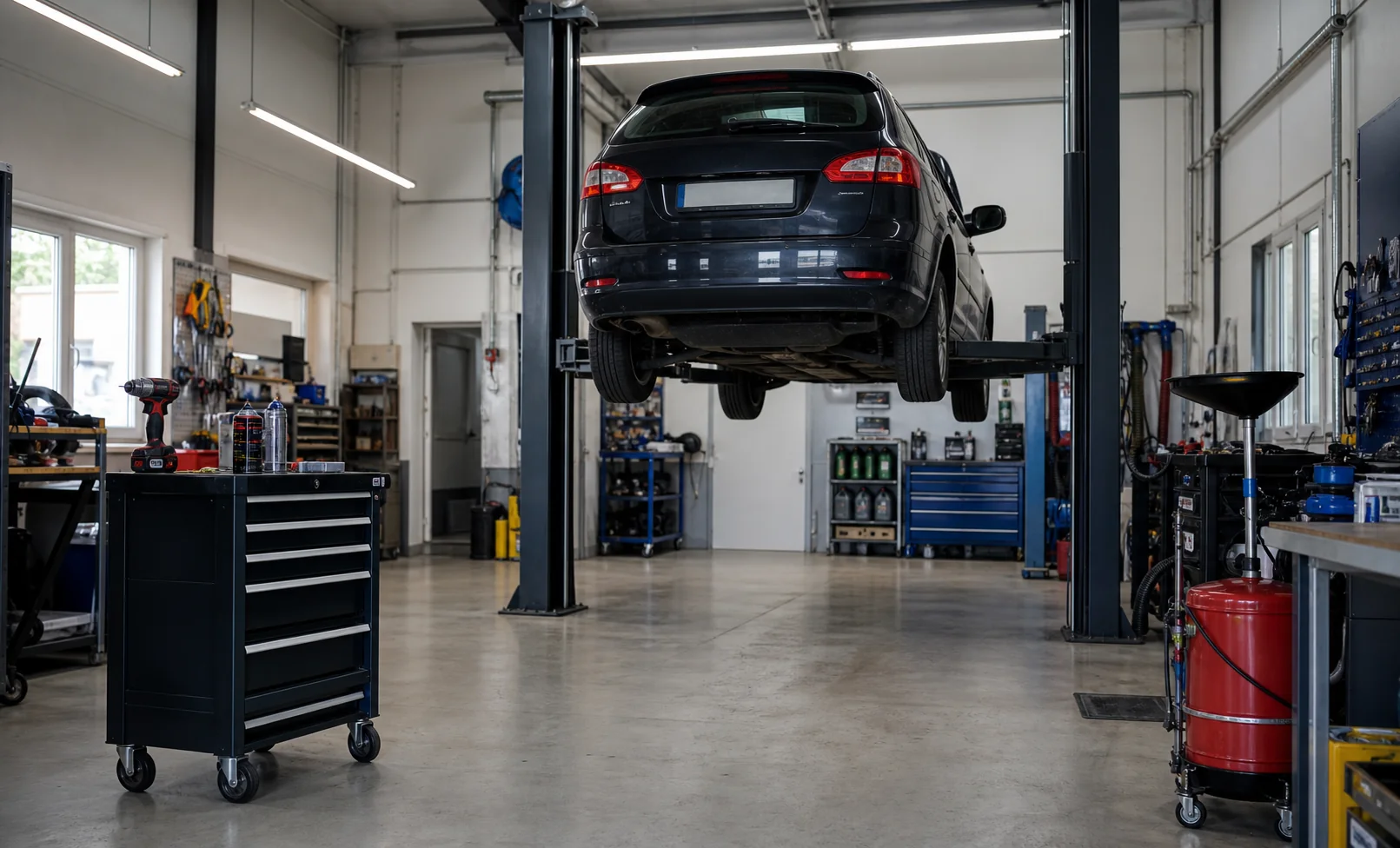 Innenraum einer kleinen KFZ-Werkstatt