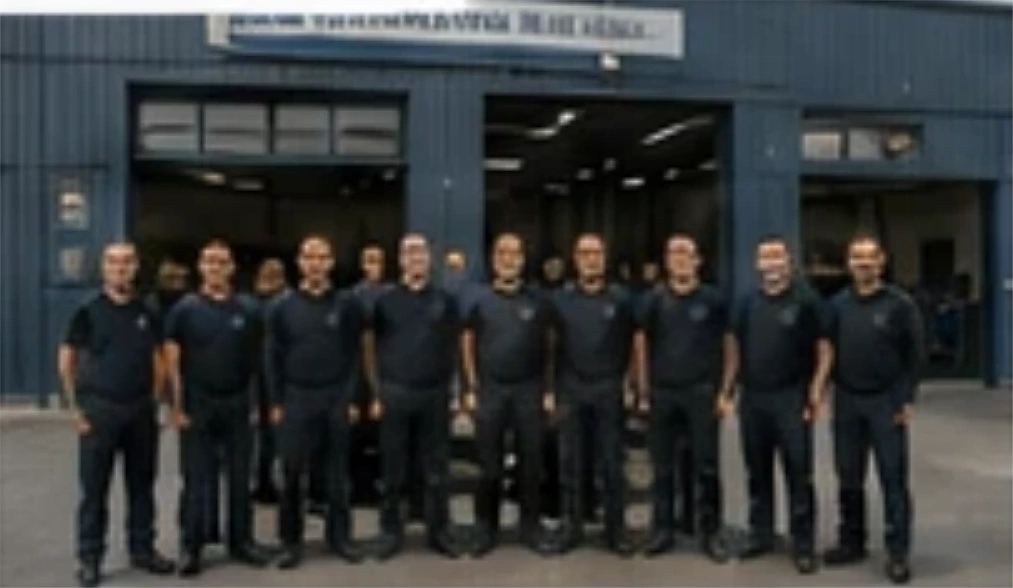 Team vor der Werkstatt