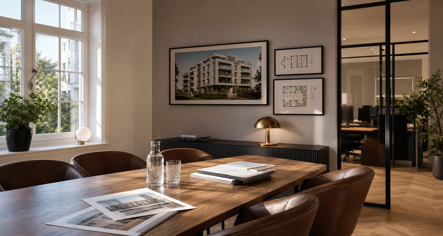 Modernes Immobilienbüro mit Besprechungstisch