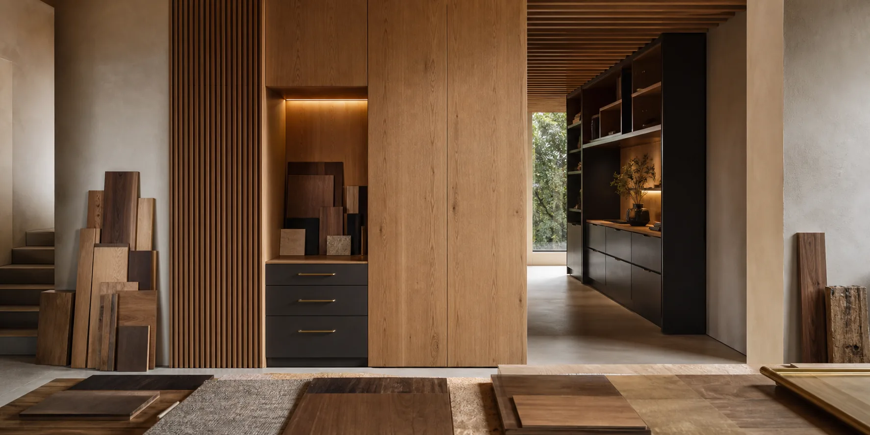 Innenausbau mit Holzverkleidung und Einbauten
