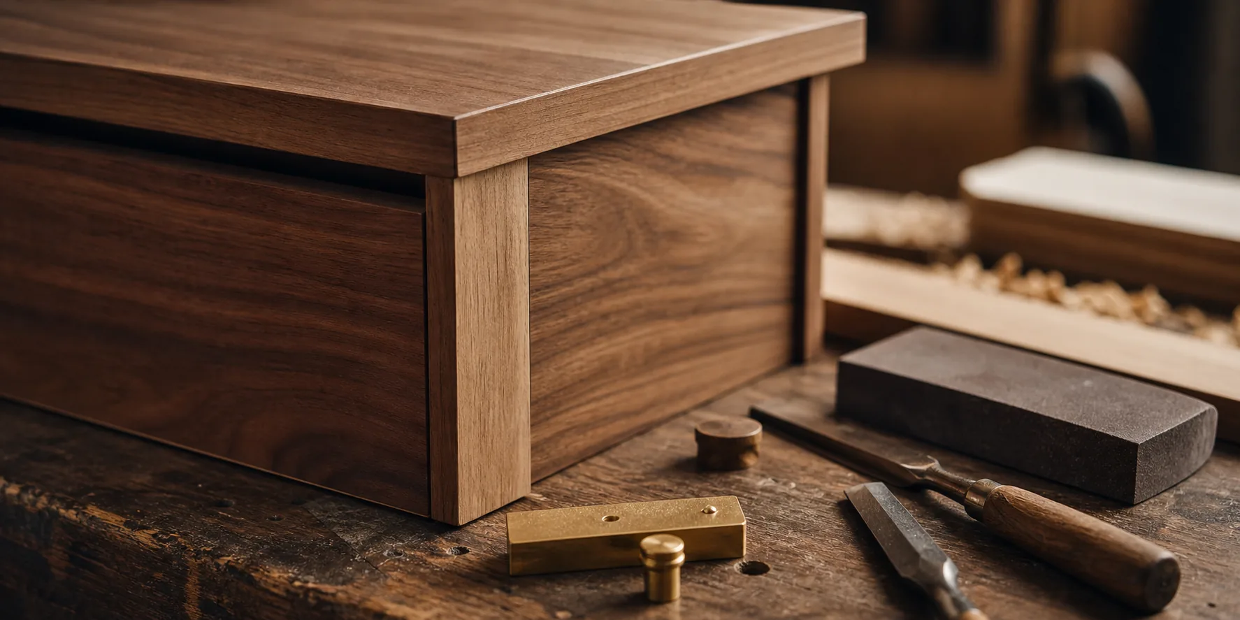Detailarbeit an einer Holzkante mit Werkzeugen